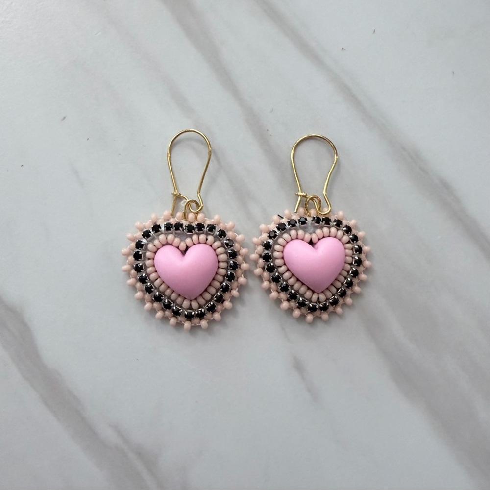 Handmade Mini Beaded Heart Earrings